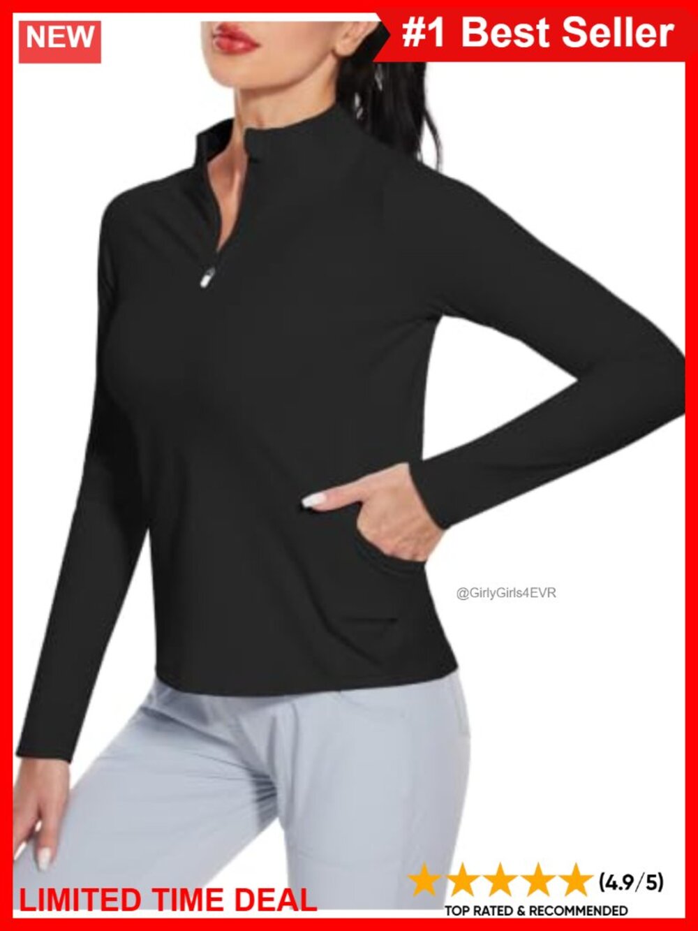 Womens Long Sleeve Quarter Zip Golf Polo Shirt Athletic Pullover Pocket